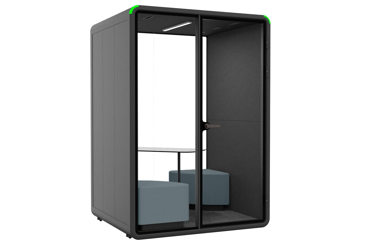 Nest 2 Person Meeting Booth with Diagonal Table [Echo Panel]-black dark grey blue