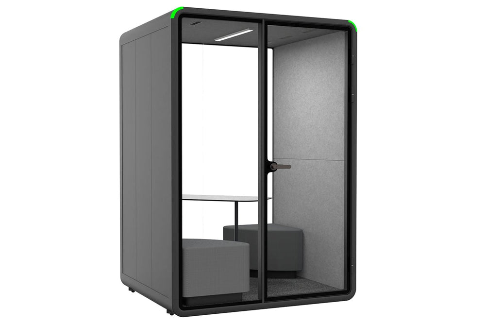 Nest 2 Person Meeting Booth with Diagonal Table [Acoustic Panel]-black light grey grey