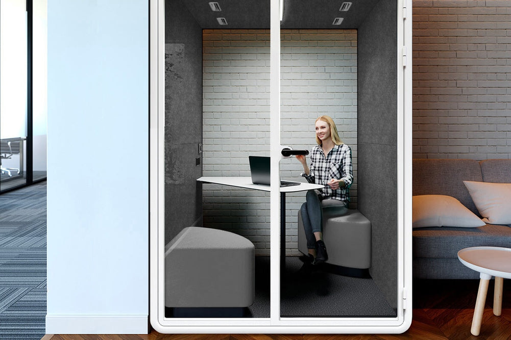 Nest 2 Person Meeting Booth with Diagonal Table [Acoustic Panel]-black dark grey grey