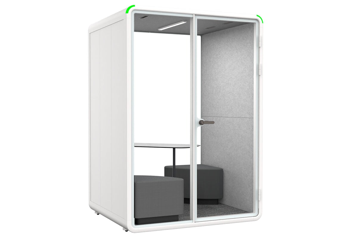 Nest 2 Person Meeting Booth with Diagonal Table [Echo Panel] Jasonl white light grey grey