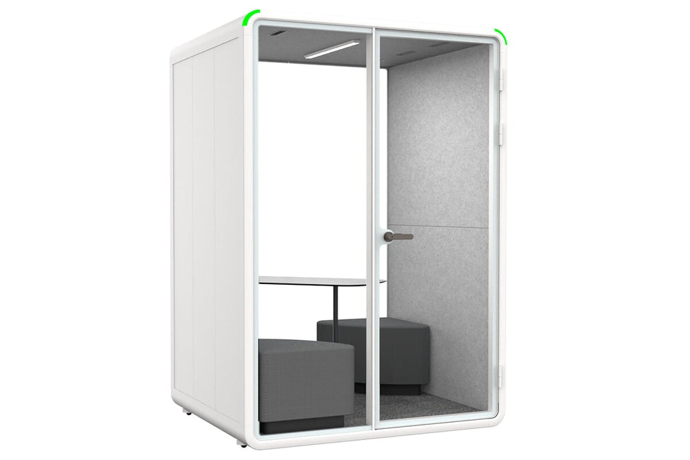 Nest 2 Person Meeting Booth with Diagonal Table [Acoustic Panel]-white light grey grey