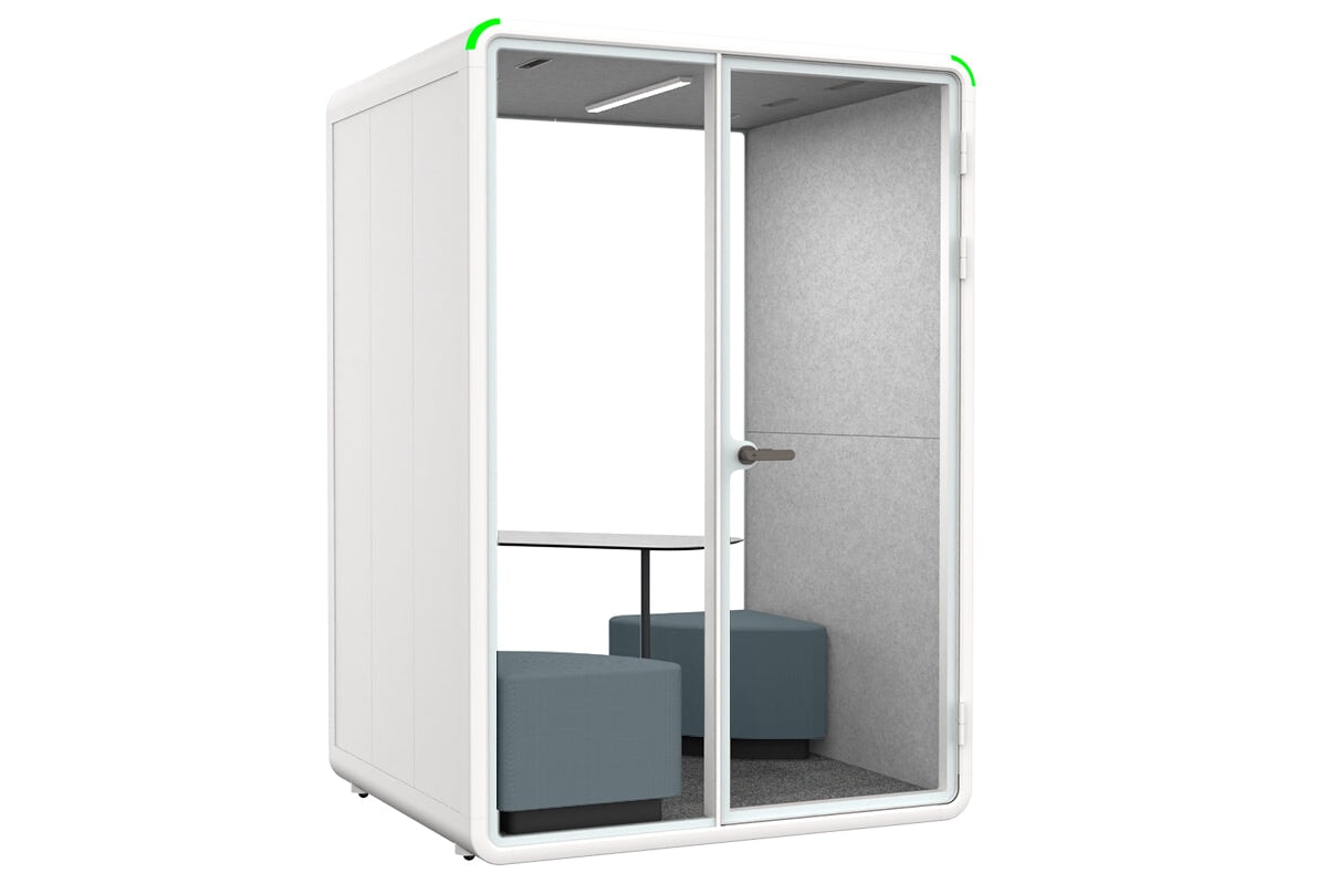 Nest 2 Person Meeting Booth with Diagonal Table [Echo Panel] Jasonl white light grey blue