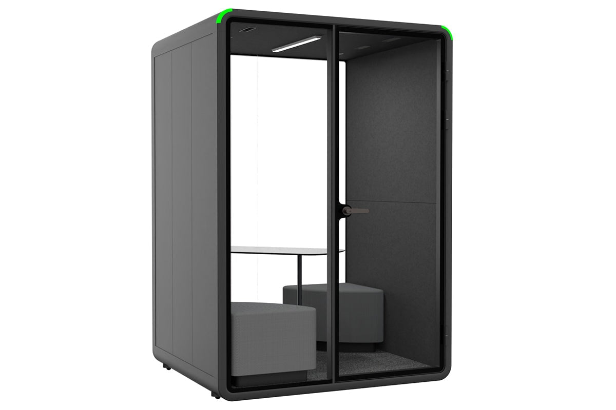 Nest 2 Person Meeting Booth with Diagonal Table [Echo Panel] Jasonl black dark grey grey