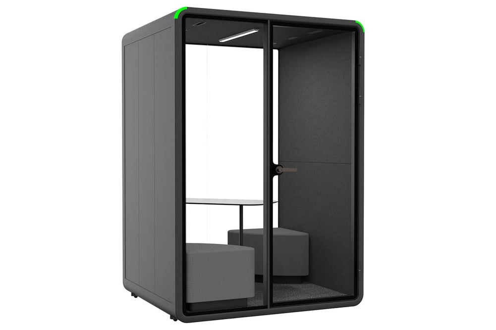 Nest 2 Person Meeting Booth with Diagonal Table [Acoustic Panel]-black dark grey grey