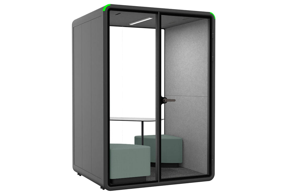 Nest 2 Person Meeting Booth with Diagonal Table [Acoustic Panel]-black light grey green