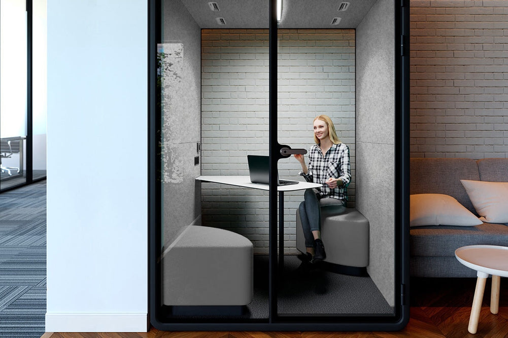 Nest 2 Person Meeting Booth with Diagonal Table [Acoustic Panel]-black dark grey grey