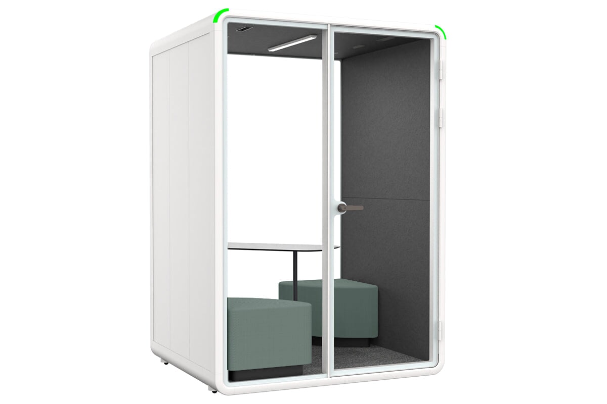 Nest 2 Person Meeting Booth with Diagonal Table [Echo Panel] Jasonl white dark grey green