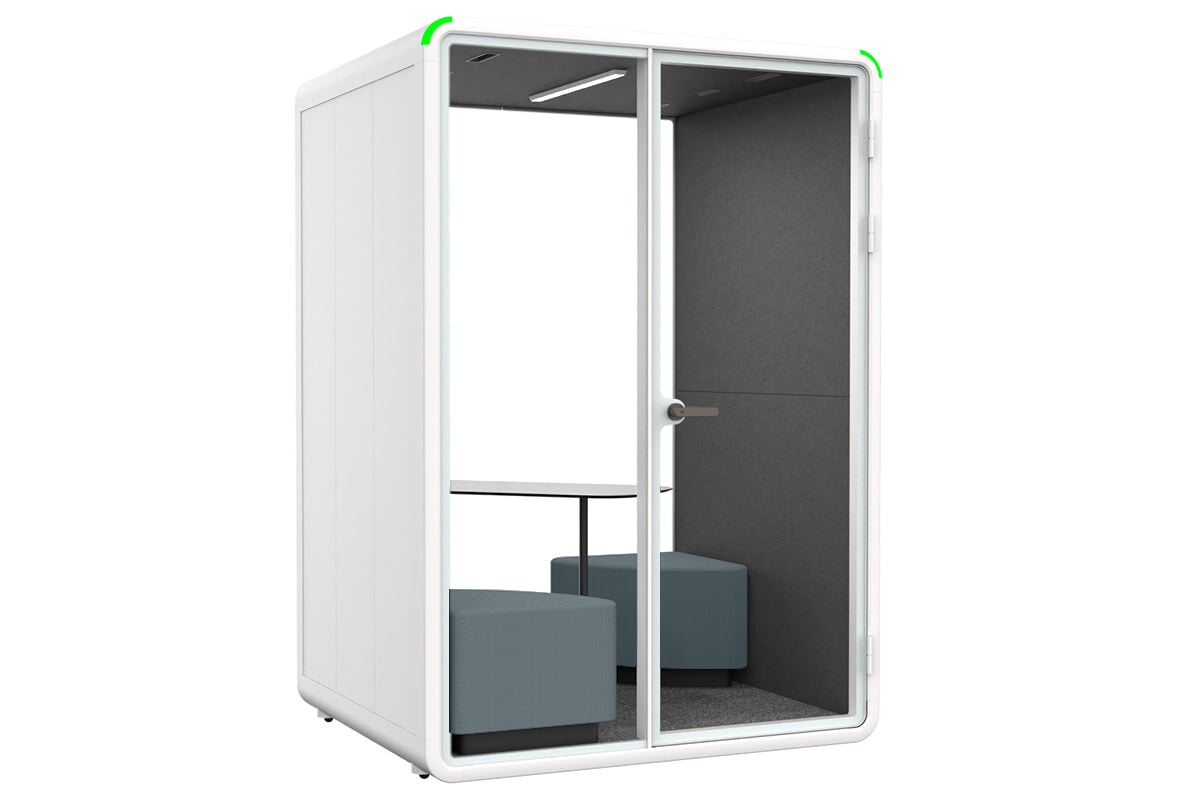 Nest 2 Person Meeting Booth with Diagonal Table [Echo Panel] Jasonl white dark grey blue
