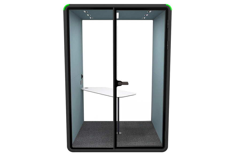 Nest 2 Person Meeting Booth with Diagonal Table [Acoustic Panel With Fabric]-black blue fabric none