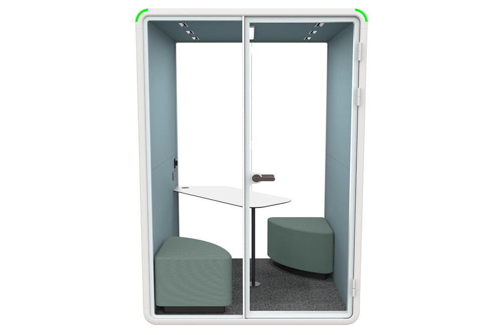 Nest 2 Person Meeting Booth with Diagonal Table [Acoustic Panel With Fabric]-black blue fabric grey