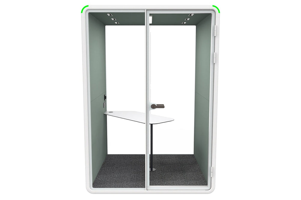 Nest 2 Person Meeting Booth with Diagonal Table [Acoustic Panel With Fabric]-white green fabric none