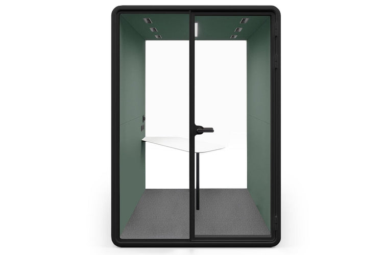 Nest 2 Person Meeting Booth with Diagonal Table [Echo Panel With Fabric] Jasonl black green fabric none