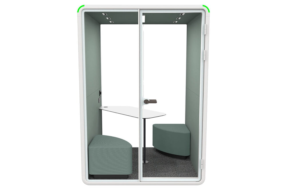 Nest 2 Person Meeting Booth with Diagonal Table [Acoustic Panel With Fabric]-black blue fabric grey