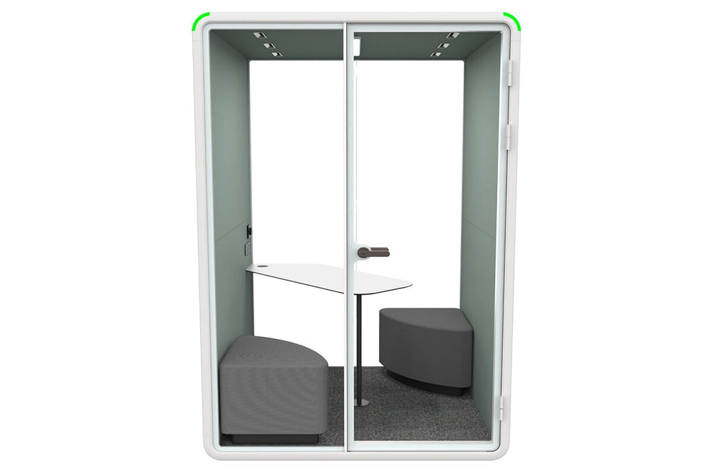 Nest 2 Person Meeting Booth with Diagonal Table [Acoustic Panel With Fabric]-black blue fabric grey