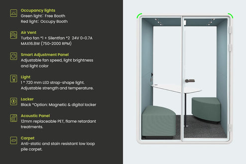 Nest 2 Person Meeting Booth with Diagonal Table [Acoustic Panel With Fabric]