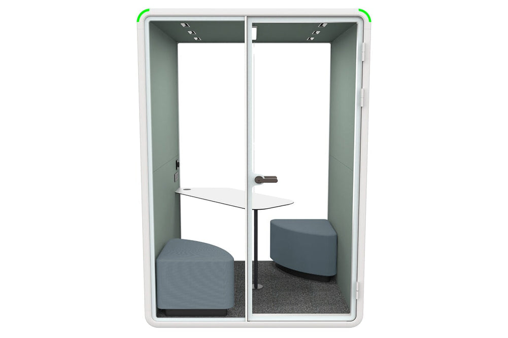 Nest 2 Person Meeting Booth with Diagonal Table [Acoustic Panel With Fabric]-black blue fabric grey