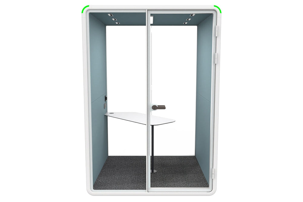 Nest 2 Person Meeting Booth with Diagonal Table [Acoustic Panel With Fabric]-white blue fabric none