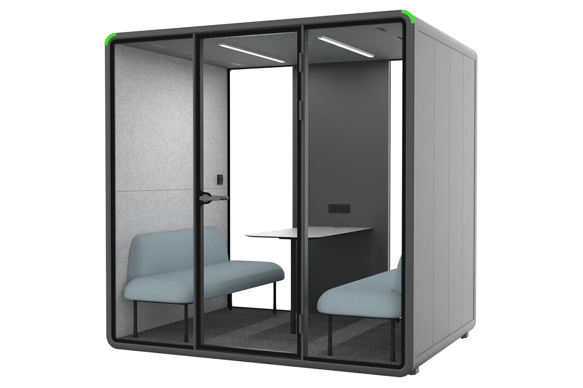 Nest 4 Person Meeting Booth [Acoustic Panel]-black light grey blue