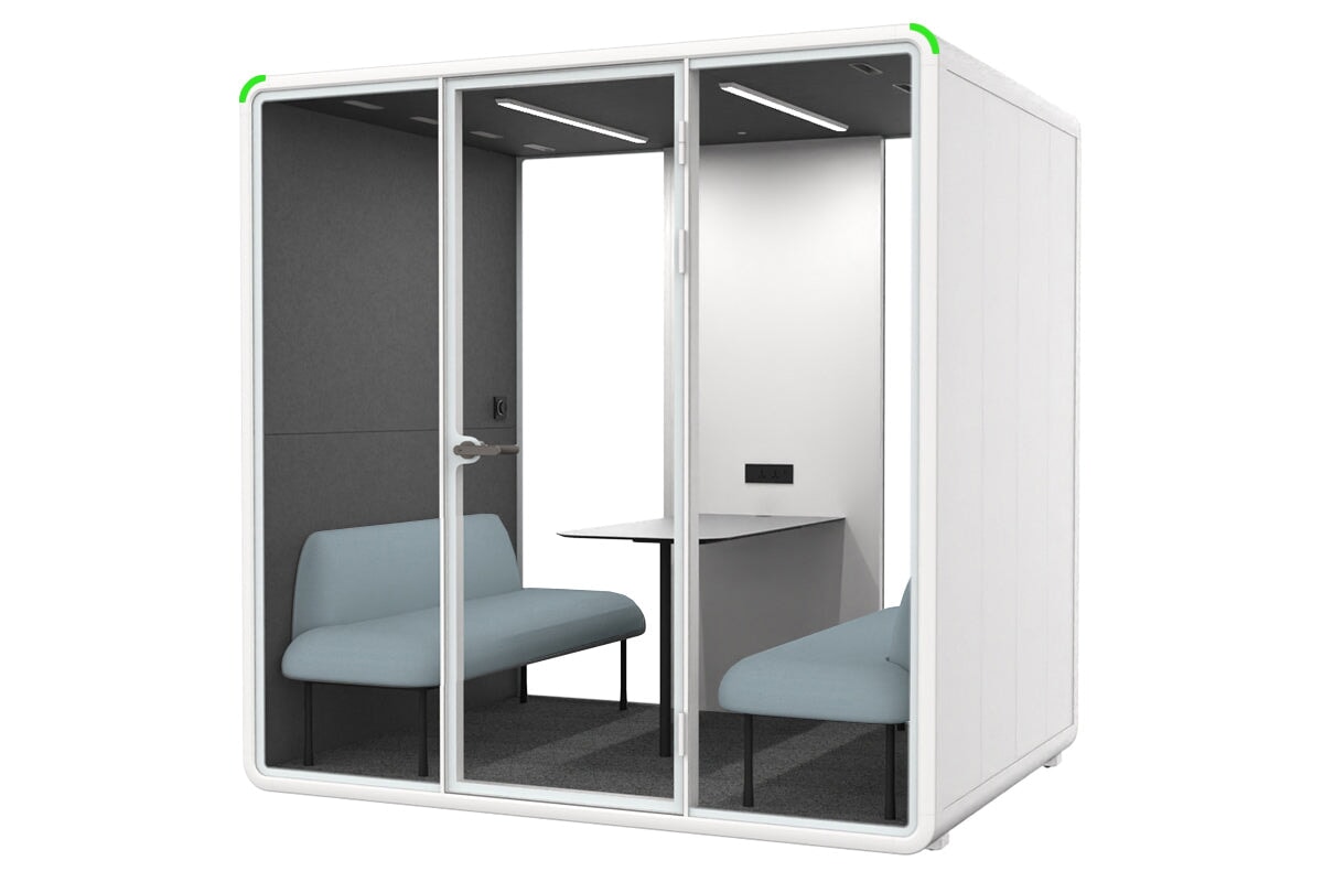 Nest 4 Person Meeting Booth [Acoustic Panel]-white dark grey blue