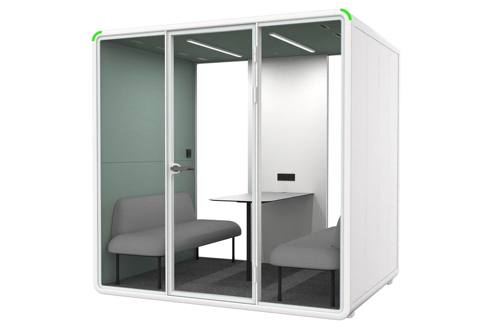 Nest 4 Person Meeting Booth [Acoustic Panel With Fabric]-white green fabric grey