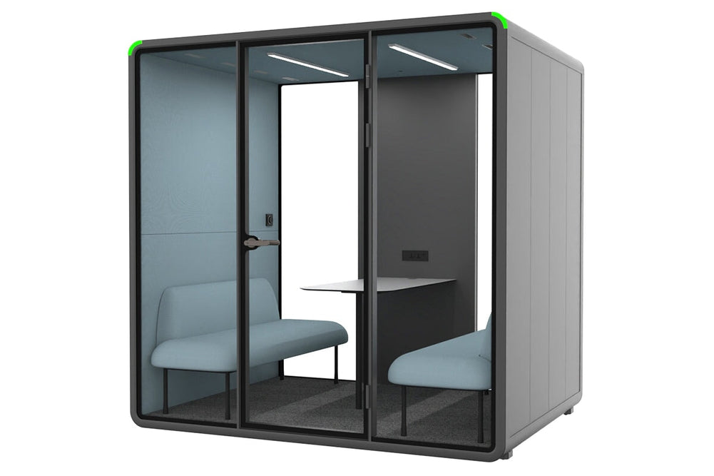 Nest 4 Person Meeting Booth [Acoustic Panel With Fabric]-black blue fabric blue