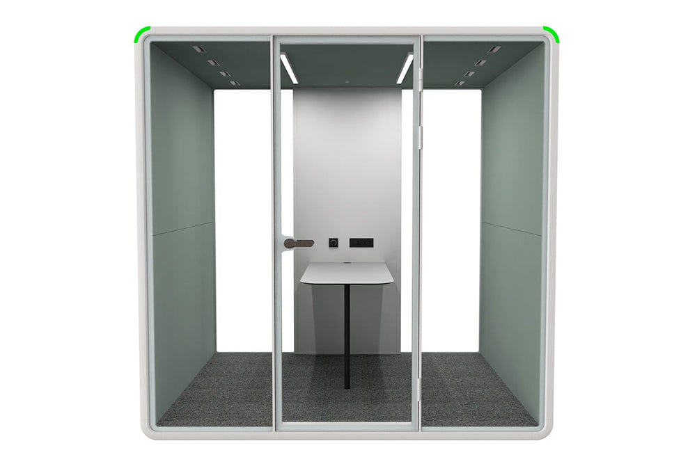 Nest 4 Person Meeting Booth [Acoustic Panel With Fabric]-white green fabric none