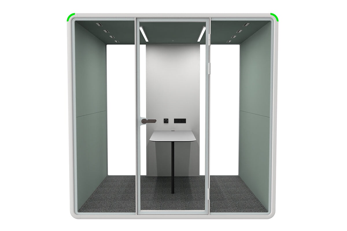 Nest 4 Person Meeting Booth [Acoustic Panel With Fabric]-white green fabric none