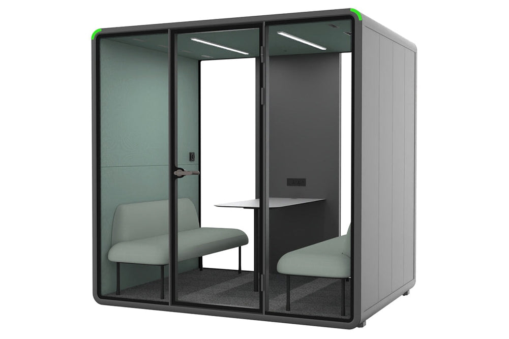 Nest 4 Person Meeting Booth [Acoustic Panel With Fabric]-black green fabric green