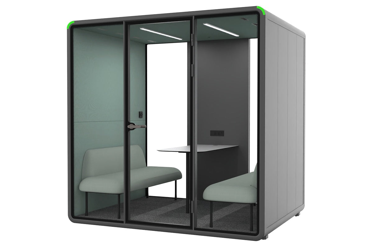 Nest 4 Person Meeting Booth [Acoustic Panel With Fabric]-black green fabric green