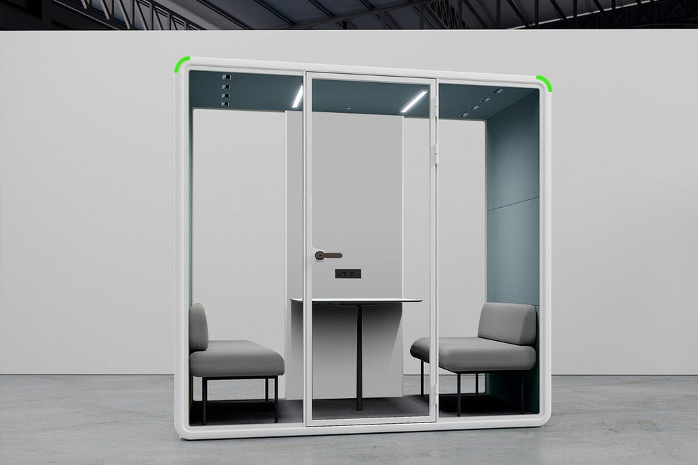 Nest 4 Person Meeting Booth [Acoustic Panel With Fabric]-black blue fabric grey