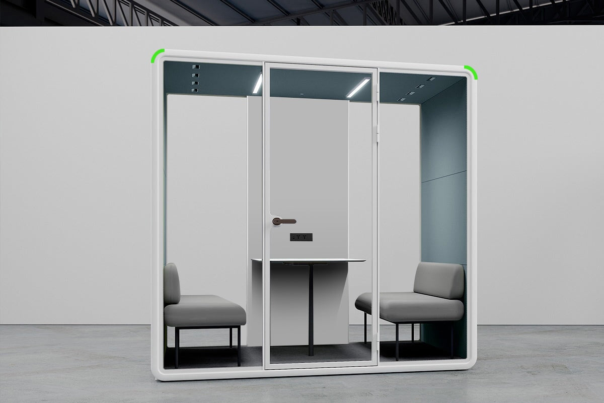 Nest 4 Person Meeting Booth [Acoustic Panel With Fabric]-black blue fabric grey