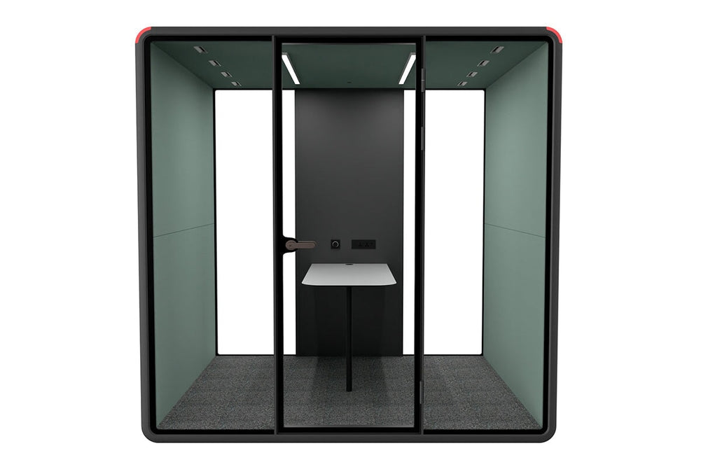 Nest 4 Person Meeting Booth [Acoustic Panel With Fabric]-black blue fabric grey