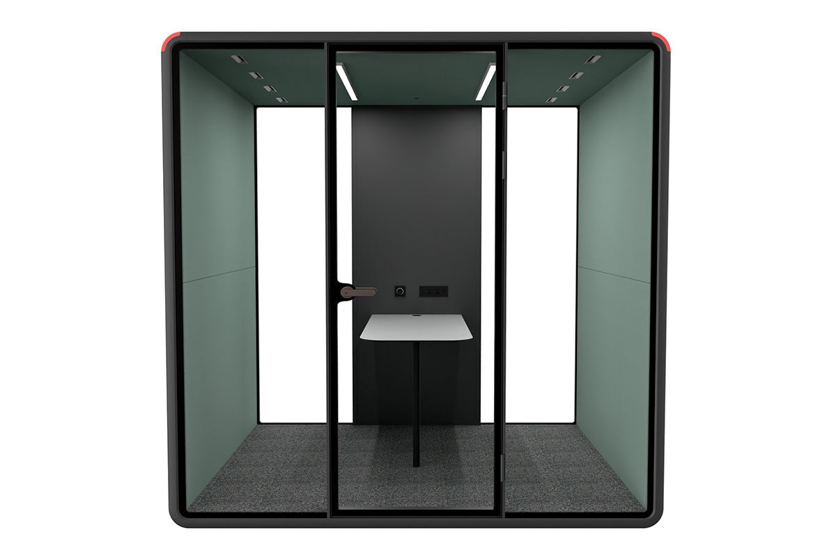 Nest 4 Person Meeting Booth [Acoustic Panel With Fabric]-black blue fabric grey