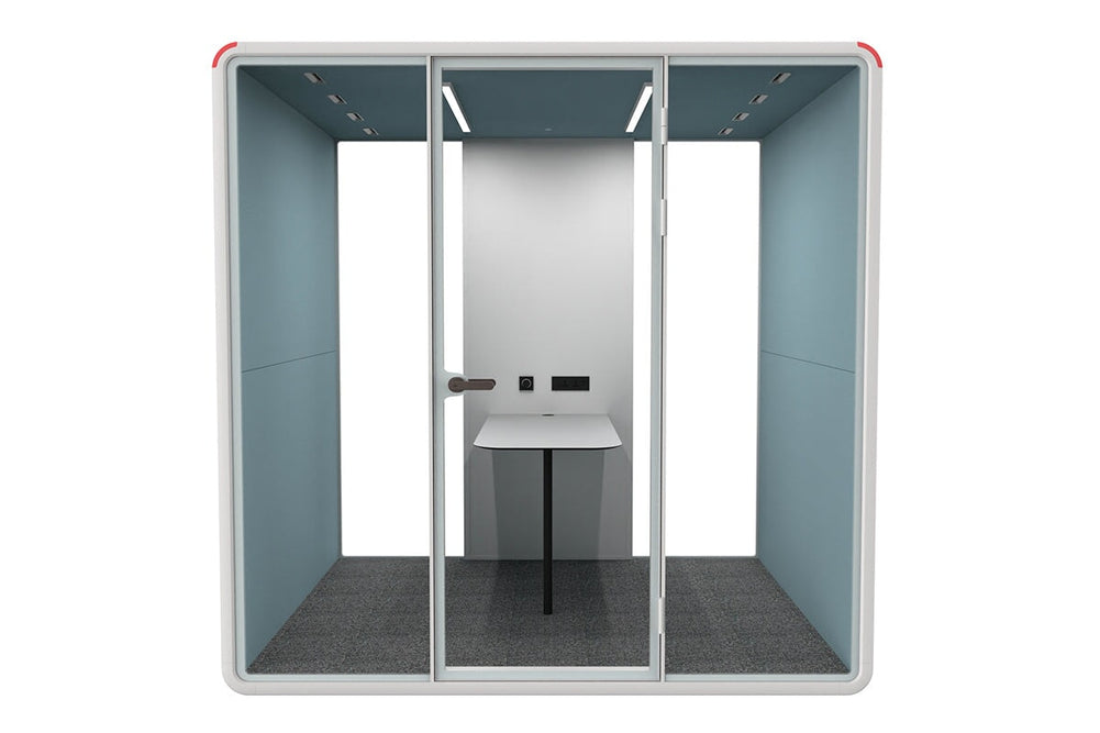 Nest 4 Person Meeting Booth [Acoustic Panel With Fabric]-black blue fabric grey