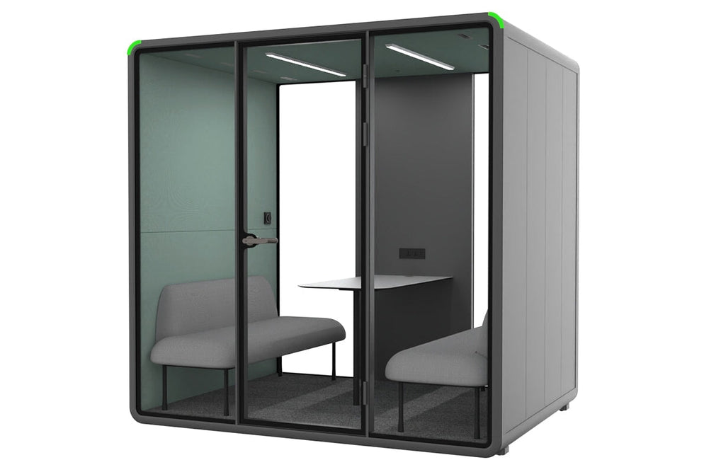Nest 4 Person Meeting Booth [Acoustic Panel With Fabric]-black green fabric grey