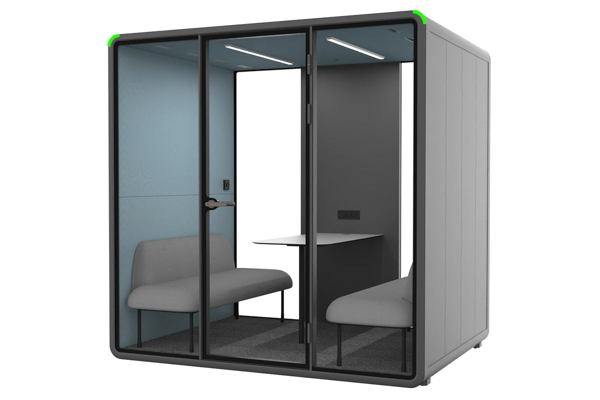 Nest 4 Person Meeting Booth [Acoustic Panel With Fabric]-black blue fabric grey