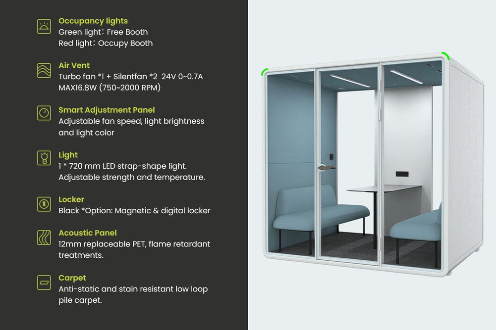 Nest 4 Person Meeting Booth [Acoustic Panel With Fabric]-black blue fabric grey