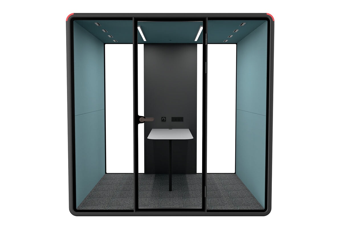 Nest 4 Person Meeting Booth [Acoustic Panel With Fabric]-black blue fabric grey