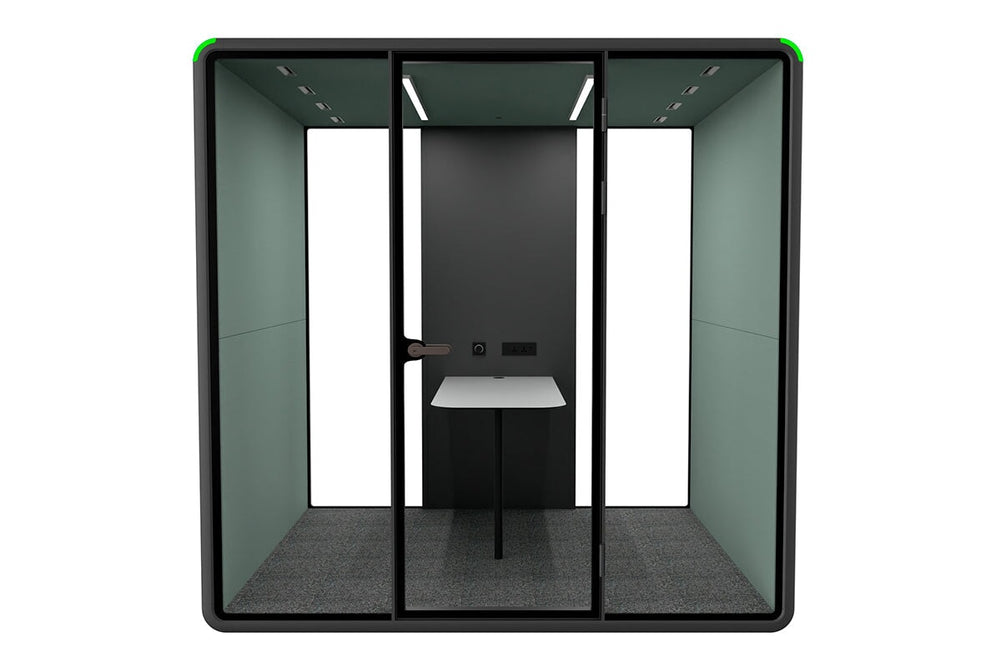 Nest 4 Person Meeting Booth [Acoustic Panel With Fabric]-black green fabric none