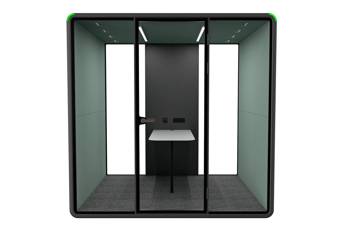 Nest 4 Person Meeting Booth [Acoustic Panel With Fabric]-black green fabric none