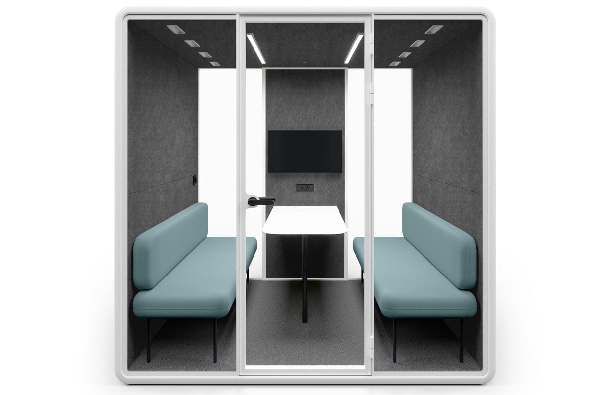 Nest 4 Person Meeting Booth [Echo Panel] Jasonl white dark grey blue