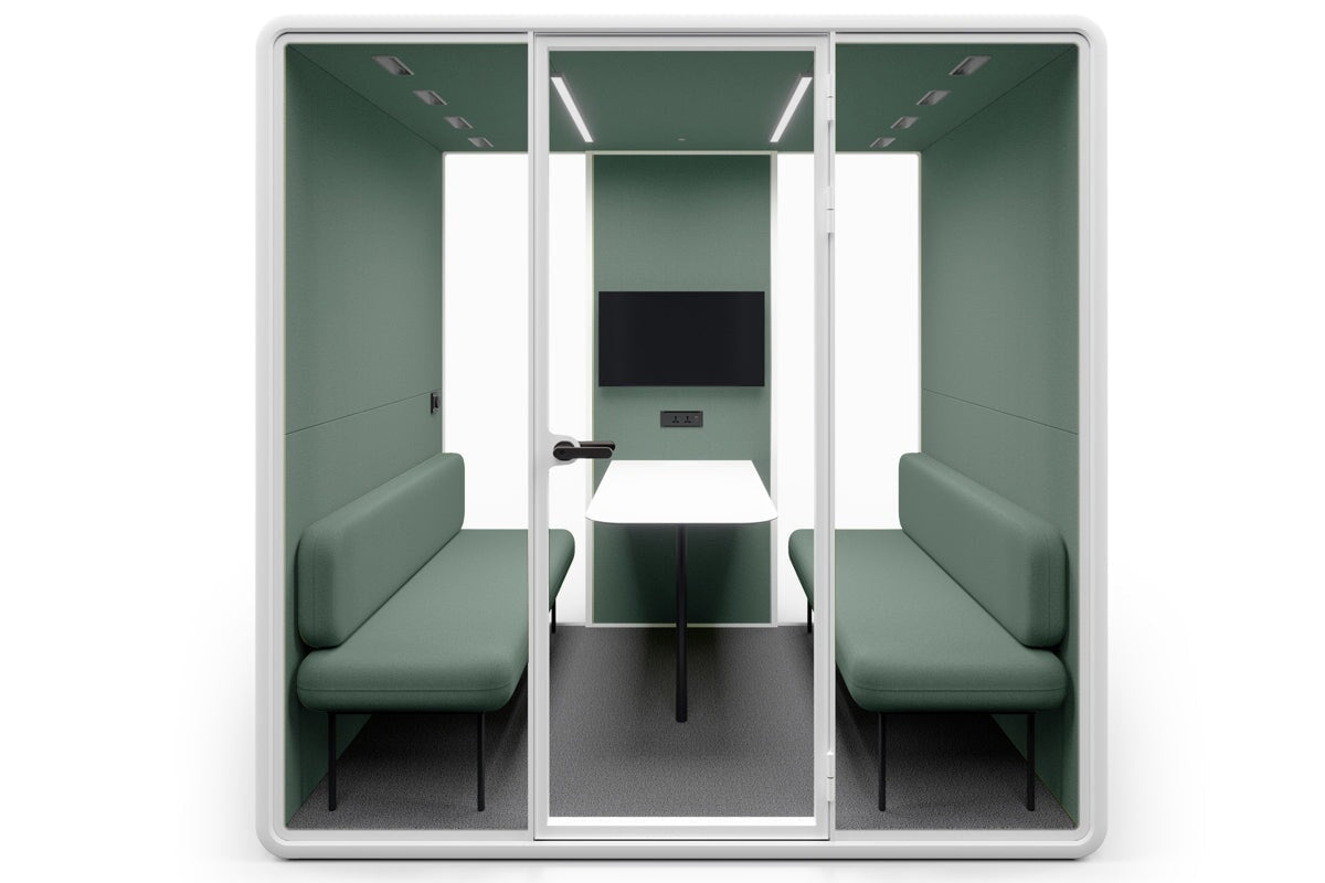 Nest 4 Person Meeting Booth [Echo Panel With Fabric] Jasonl white green fabric green
