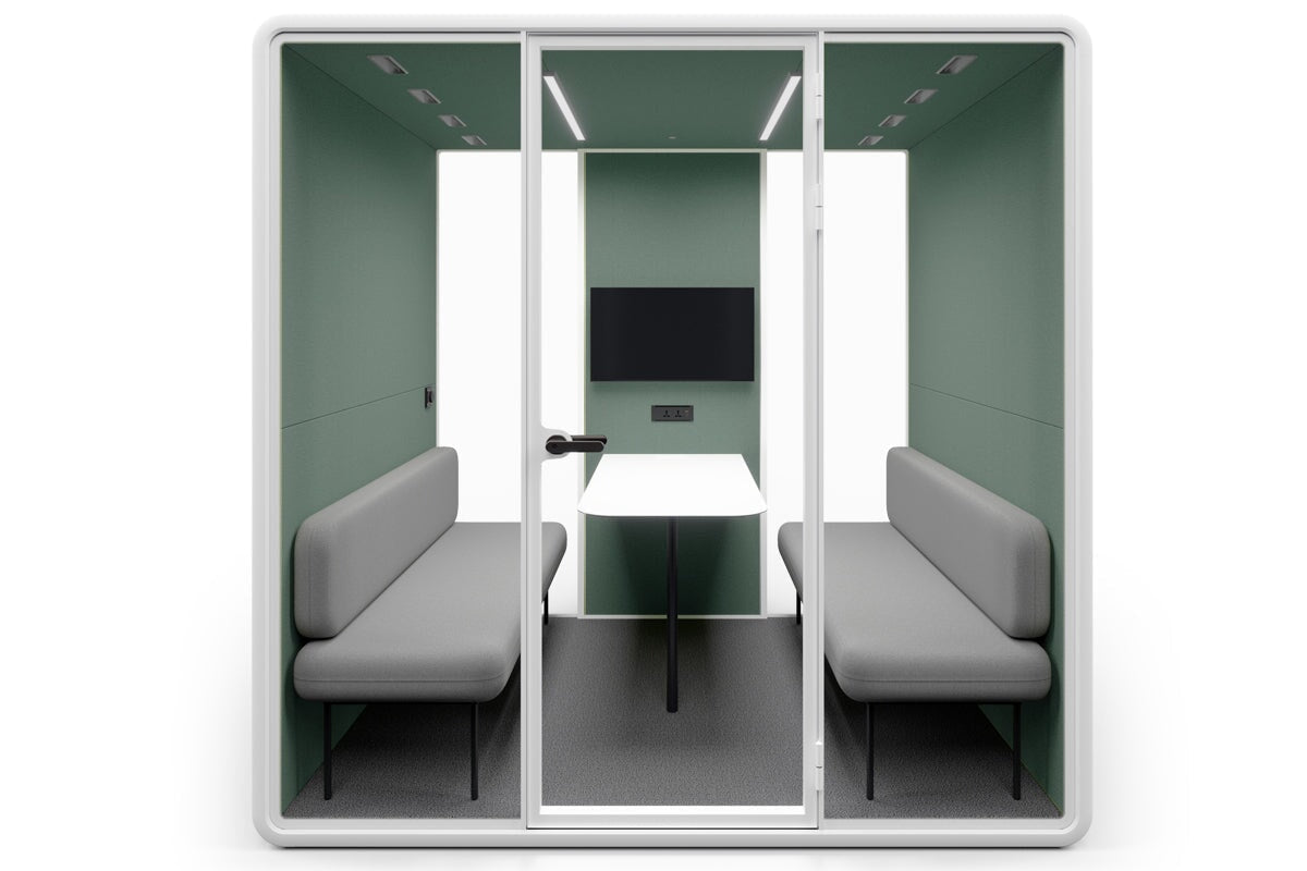 Nest 4 Person Meeting Booth [Echo Panel With Fabric] Jasonl white green fabric grey