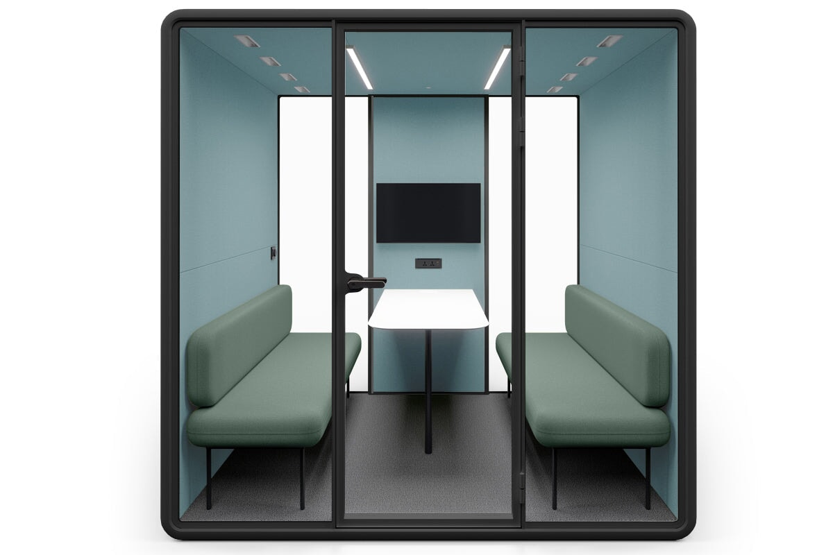 Nest 4 Person Meeting Booth [Echo Panel With Fabric] Jasonl black blue fabric green
