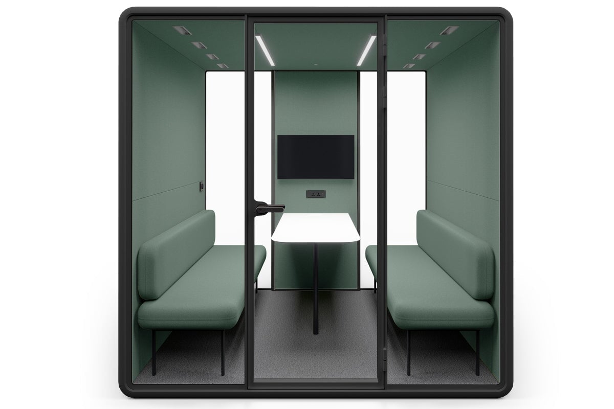 Nest 4 Person Meeting Booth [Echo Panel With Fabric] Jasonl black green fabric green