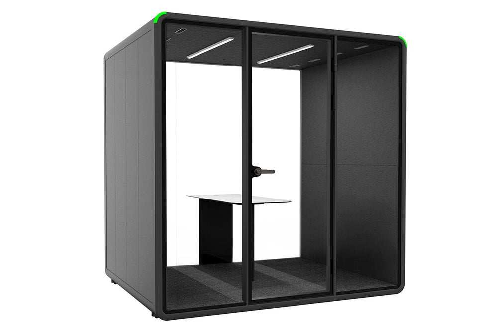 Nest 4 Person Meeting Booth - Full Glass Back Wall [Acoustic Panel]-black dark grey none