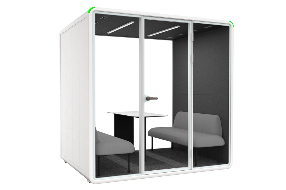 Nest 4 Person Meeting Booth - Full Glass Back Wall [Acoustic Panel]-white dark grey grey