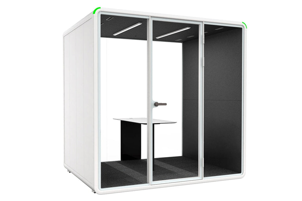 Nest 4 Person Meeting Booth - Full Glass Back Wall [Acoustic Panel]-white dark grey none