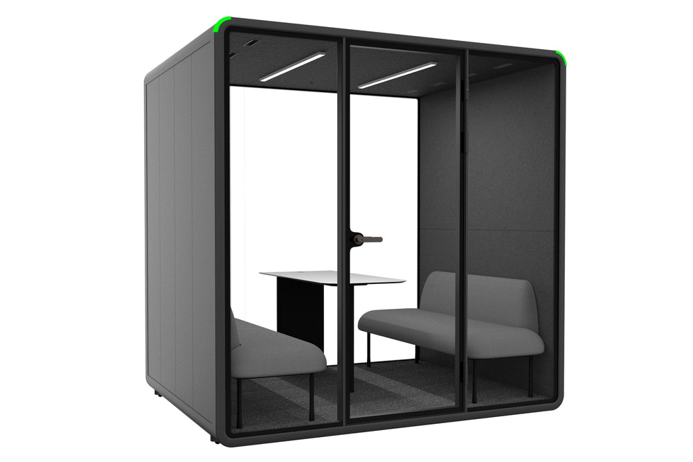 Nest 4 Person Meeting Booth - Full Glass Back Wall [Acoustic Panel]-black dark grey grey