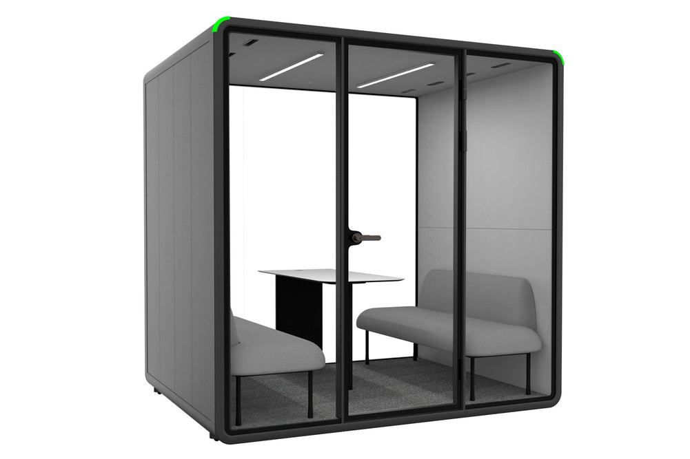 Nest 4 Person Meeting Booth - Full Glass Back Wall [Acoustic Panel]-black light grey grey